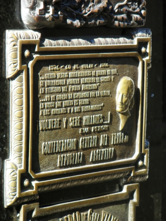 One of the plaques on Eva's Mausoleum